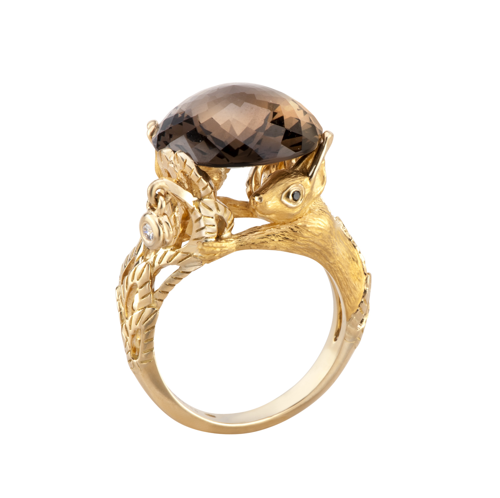 DA13956 013107 Savia ring in yellow gold, smokey quartz with diamonds