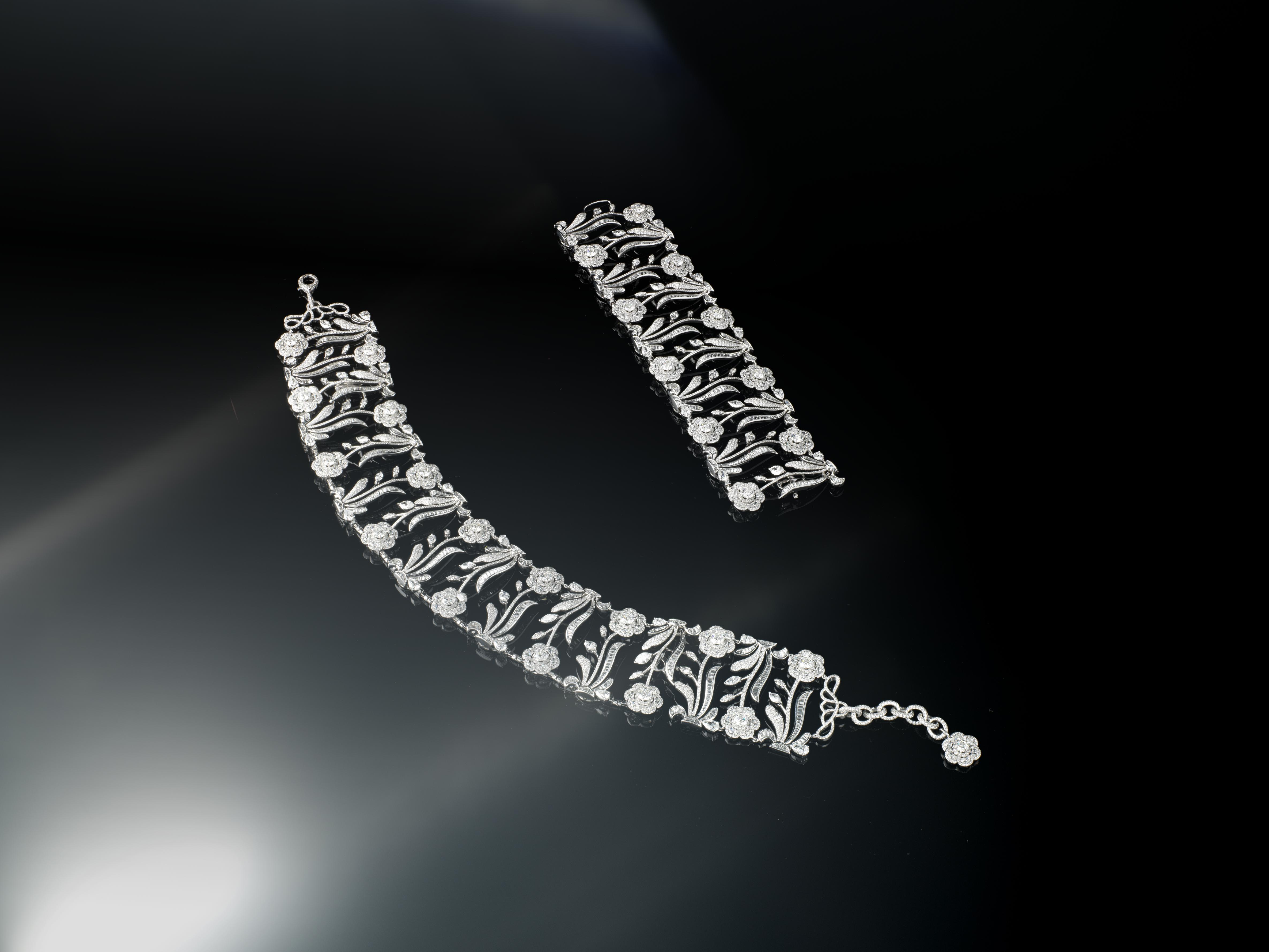 NIRAV MODI高級珠寶Mughal系列鑽石項鏈，融合傳統印度文化及莫臥兒(Mughal)時代的傳統藝術。鑽飾透過精細鑲工及清晰線條，散發濃厚藝術氣息及大自然的特質。