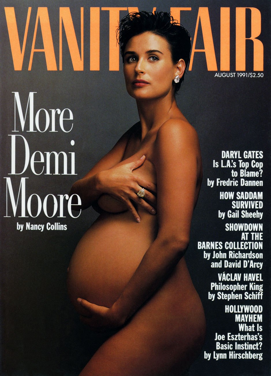 當年Demi Moore懷孕時拍下的《Vanity Fair》封面，轟動全球。