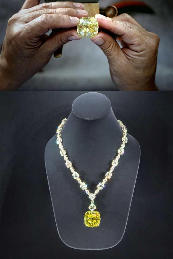 為了慶祝品牌誕生175年，這枚Tiffany Diamond被重新打造成又一醉人頸鏈。 
