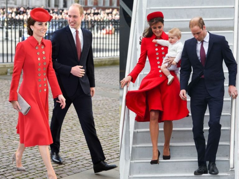 劍橋公爵夫人凱穿上Catherine Walke紅色雙排扭扣大衣